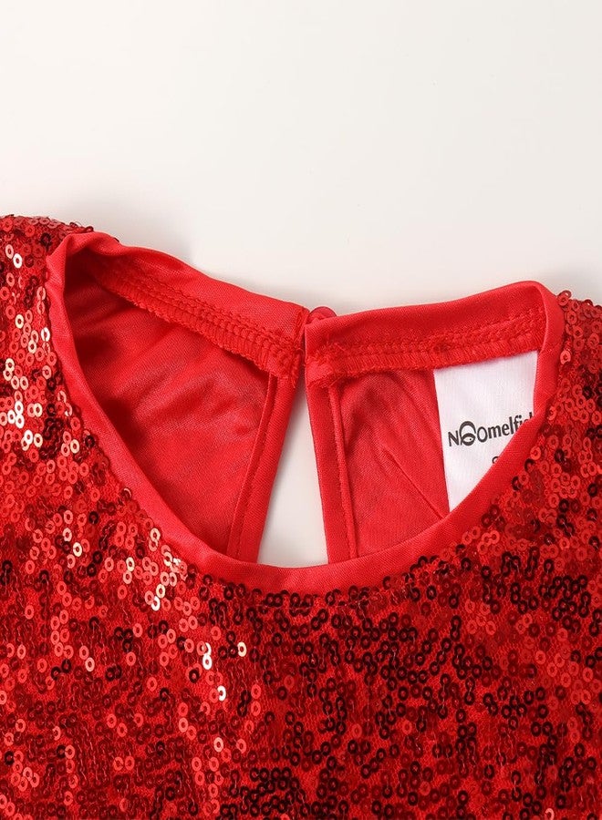 Noomelfish Girls Short Sleeve Sequin Shirts Party Glitter Sparkly Tops Blouse, Red, Size 9-10 Years - Image 4